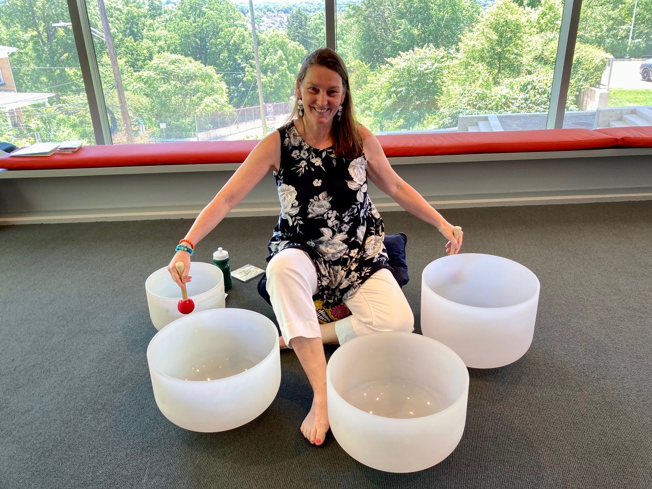 Dorit Brauer with her healing sound bowls.
